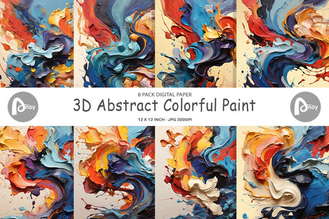 Digital Paper 3D Abstract Paint Colorful Digital Pattern artnoy 