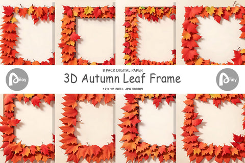 Digital Paper 3D Autumn Leaf Frame Digital Pattern artnoy 