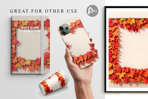 Digital Paper 3D Autumn Leaf Frame Digital Pattern artnoy 