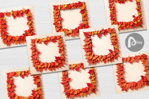 Digital Paper 3D Autumn Leaf Frame Digital Pattern artnoy 