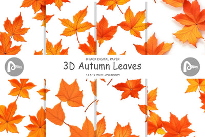 Digital Paper 3D Autumn Leaves Digital Pattern artnoy 