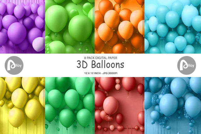 Digital paper 3D Balloons Digital Pattern artnoy 
