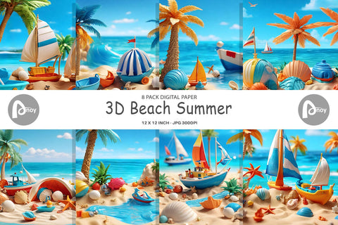 Digital Paper 3D Beach Summer Sublimation artnoy 