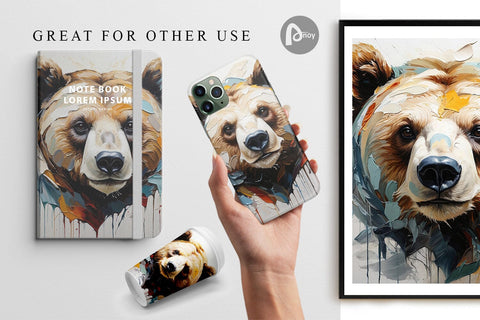 Digital Paper 3D Bear Painting Digital Pattern artnoy 