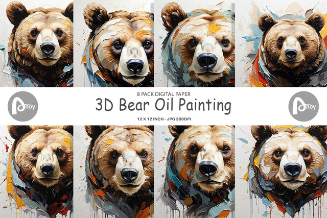 Digital Paper 3D Bear Painting Digital Pattern artnoy 