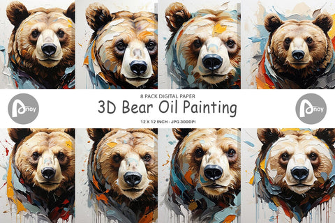 Digital Paper 3D Bear Painting Digital Pattern artnoy 