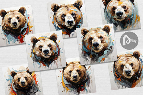 Digital Paper 3D Bear Painting Digital Pattern artnoy 