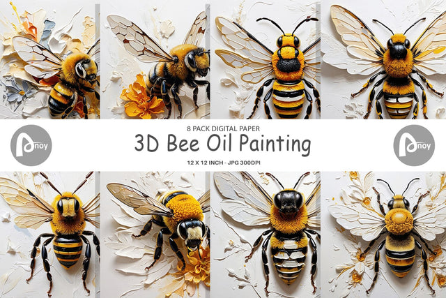 Digital Paper 3D Bee Painting Digital Pattern artnoy 