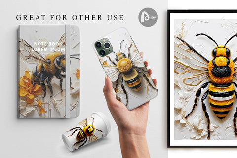Digital Paper 3D Bee Painting Digital Pattern artnoy 