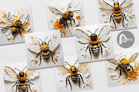Digital Paper 3D Bee Painting Digital Pattern artnoy 