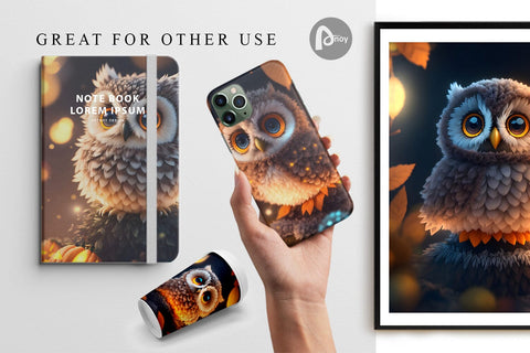 Digital Paper 3D Bird Owl Halloween Digital Pattern artnoy 