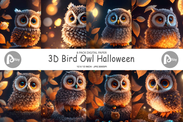 Digital Paper 3D Bird Owl Halloween Digital Pattern artnoy 