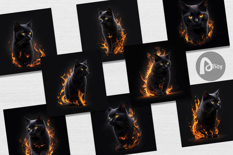 Digital Paper 3D Black Cat Burning Digital Pattern artnoy 