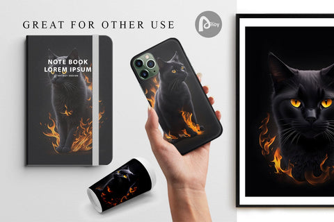 Digital Paper 3D Black Cat Burning Digital Pattern artnoy 