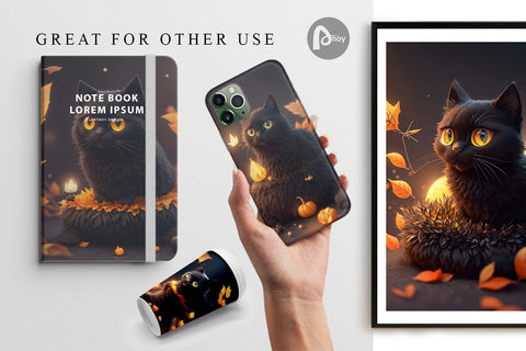 Digital Paper 3D Black Cat Halloween Digital Pattern artnoy 