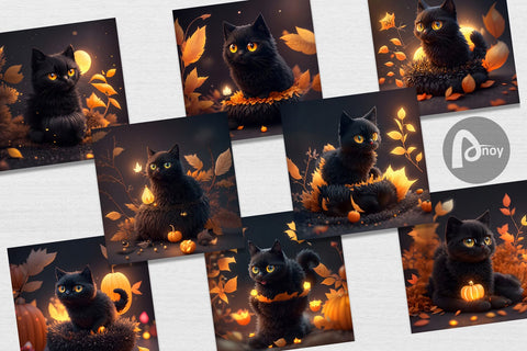 Digital Paper 3D Black Cat Halloween Digital Pattern artnoy 
