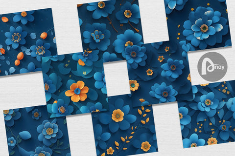 Digital Paper 3D Blue Floral Digital Pattern artnoy 