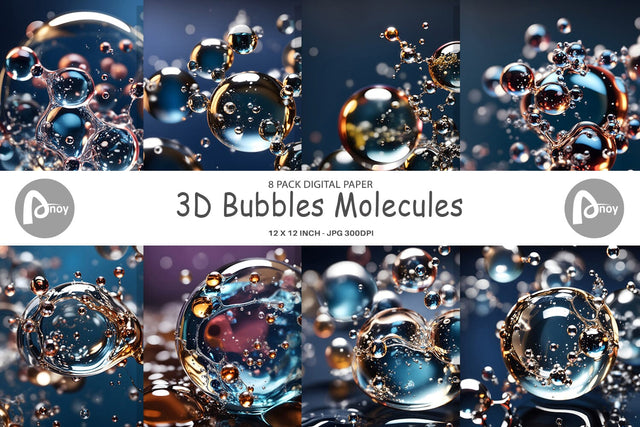 Digital Paper 3D Bubbles Molecules Digital Pattern artnoy 