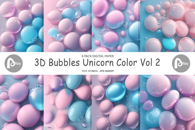 Digital Paper 3D Bubbles Unicorn Color Digital Pattern artnoy 