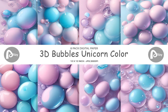 Digital Paper 3D Bubbles Unicorn Color Digital Pattern artnoy 