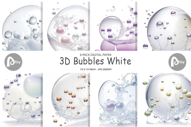 Digital Paper 3D Bubbles White Digital Pattern artnoy 
