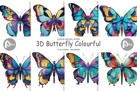 Digital paper 3D Butterfly Colourful Digital Pattern artnoy 
