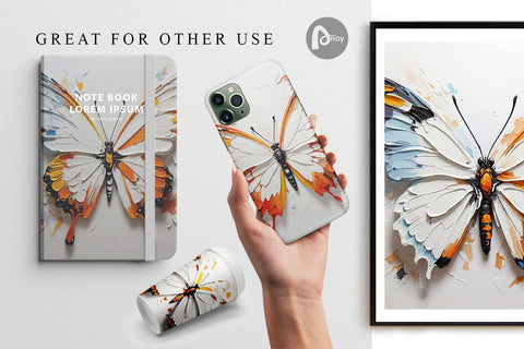 Digital Paper 3D Butterfly Painting Digital Pattern artnoy 