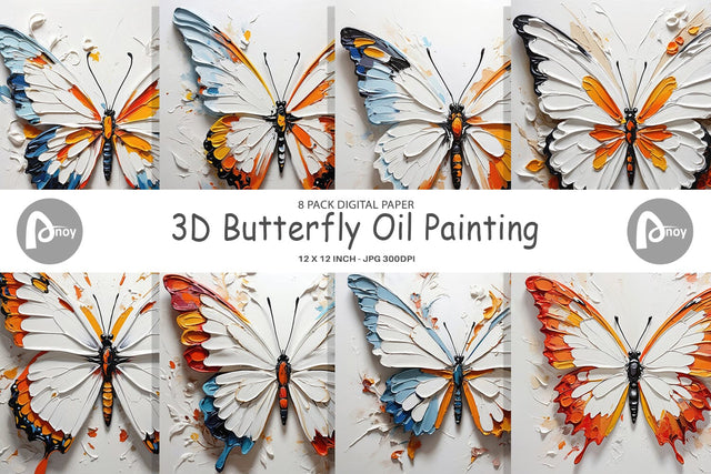 Digital Paper 3D Butterfly Painting Digital Pattern artnoy 