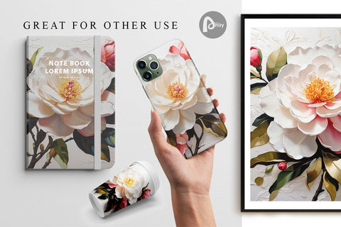 Digital Paper 3D Camellia Flower Digital Pattern artnoy 