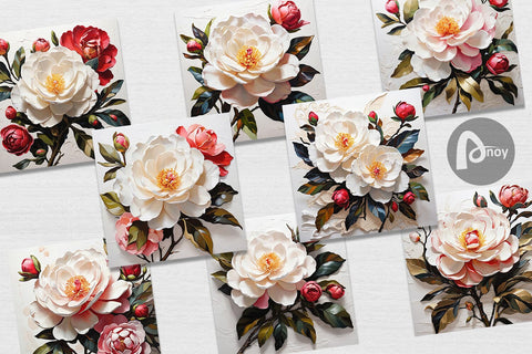 Digital Paper 3D Camellia Flower Digital Pattern artnoy 