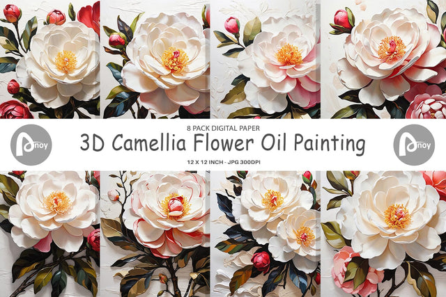 Digital Paper 3D Camellia Flower Digital Pattern artnoy 