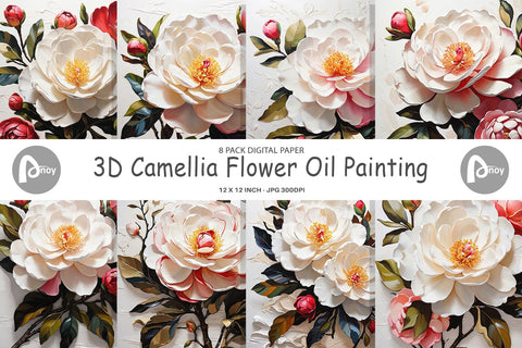 Digital Paper 3D Camellia Flower Digital Pattern artnoy 