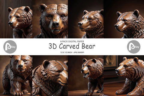Digital Paper 3D Carved Bear Digital Pattern artnoy 