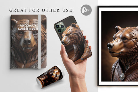 Digital Paper 3D Carved Bear Digital Pattern artnoy 