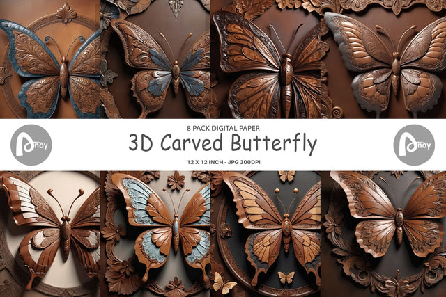 Digital Paper 3D Carved Butterfly Digital Pattern artnoy 