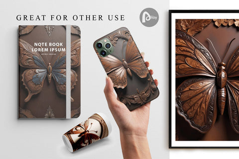 Digital Paper 3D Carved Butterfly Digital Pattern artnoy 