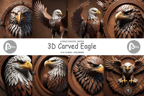 Digital Paper 3D Carved Eagle Digital Pattern artnoy 