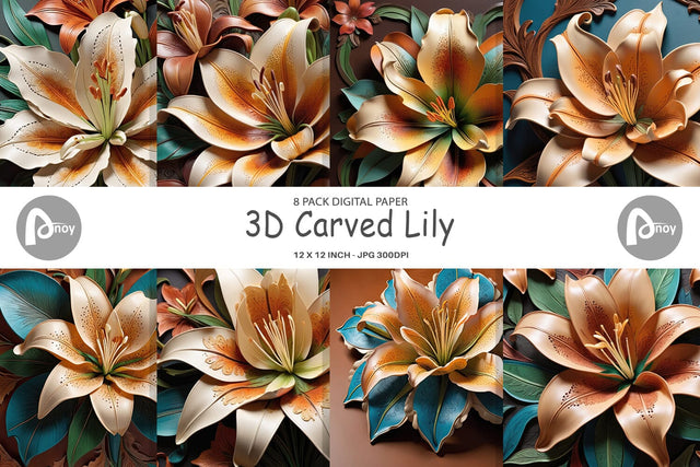 Digital Paper 3D Carved Lily Digital Pattern artnoy 