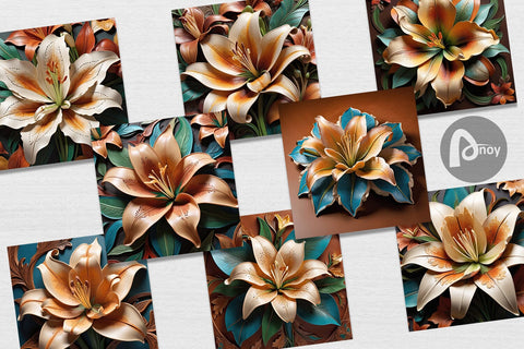 Digital Paper 3D Carved Lily Digital Pattern artnoy 