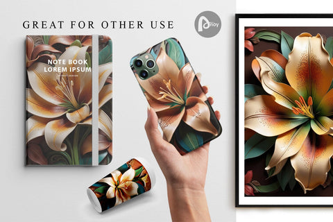 Digital Paper 3D Carved Lily Digital Pattern artnoy 