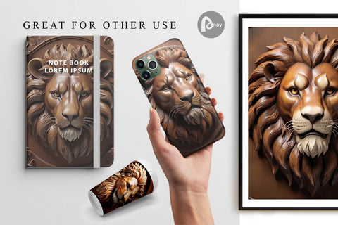 Digital Paper 3D Carved Lion Digital Pattern artnoy 