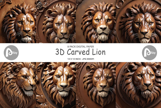 Digital Paper 3D Carved Lion Digital Pattern artnoy 