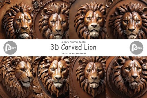 Digital Paper 3D Carved Lion Digital Pattern artnoy 