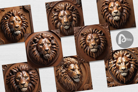Digital Paper 3D Carved Lion Digital Pattern artnoy 