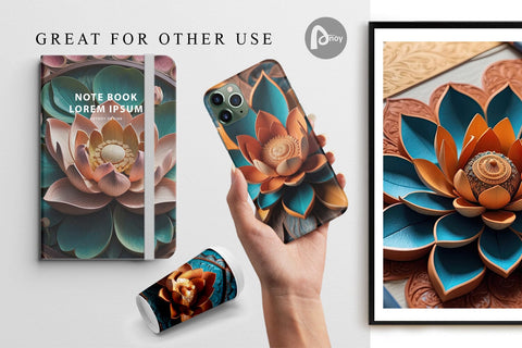 Digital Paper 3D Carved Lotus Digital Pattern artnoy 