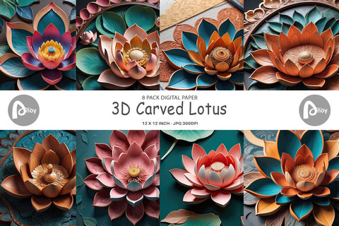 Digital Paper 3D Carved Lotus Digital Pattern artnoy 
