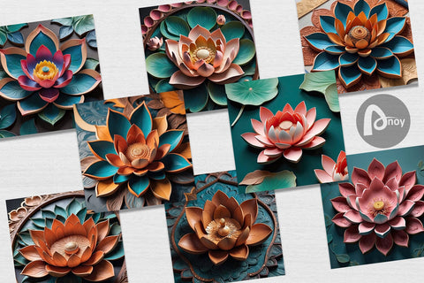 Digital Paper 3D Carved Lotus Digital Pattern artnoy 