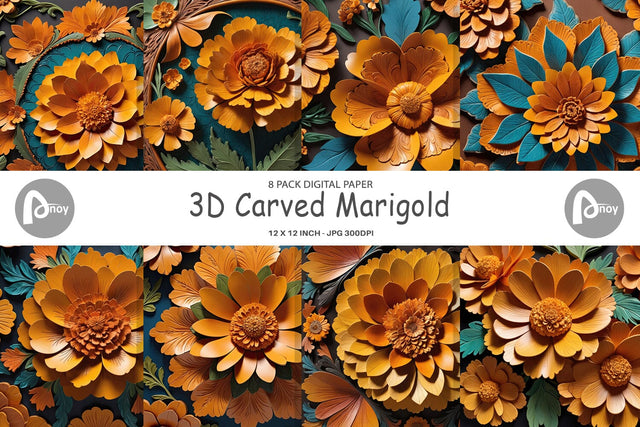 Digital Paper 3D Carved Marigold Digital Pattern artnoy 