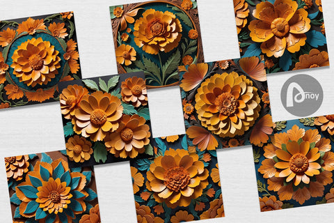 Digital Paper 3D Carved Marigold Digital Pattern artnoy 