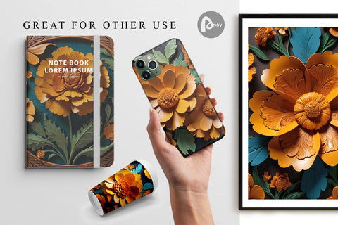 Digital Paper 3D Carved Marigold Digital Pattern artnoy 